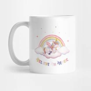 Believe In Magic Cute Unicorn With Stars Mug